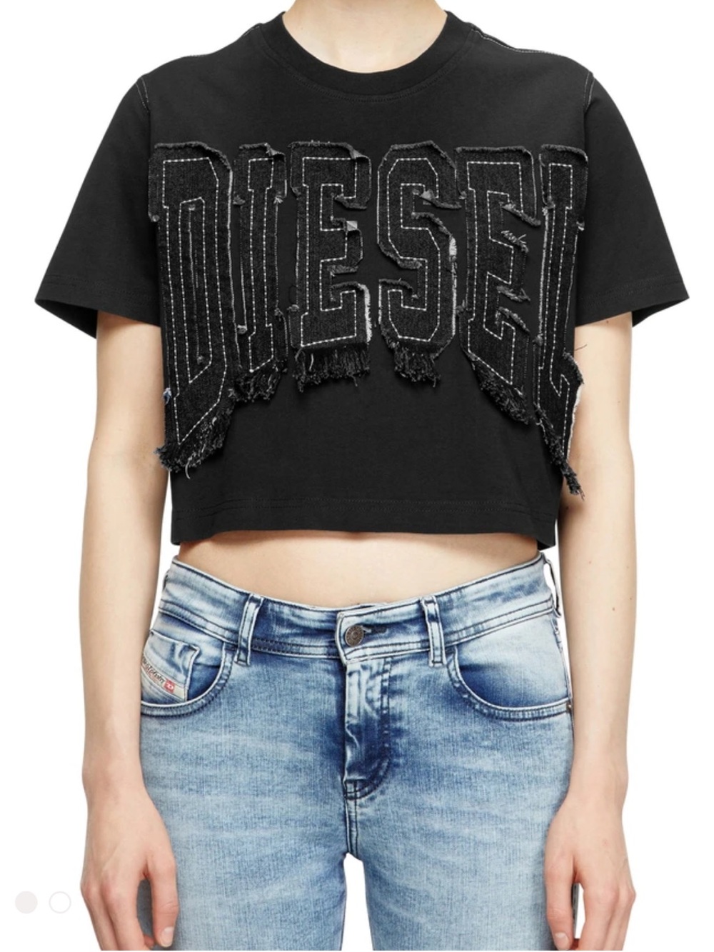 Diesel Black T-Shirt with White Frayed Stitching Detail